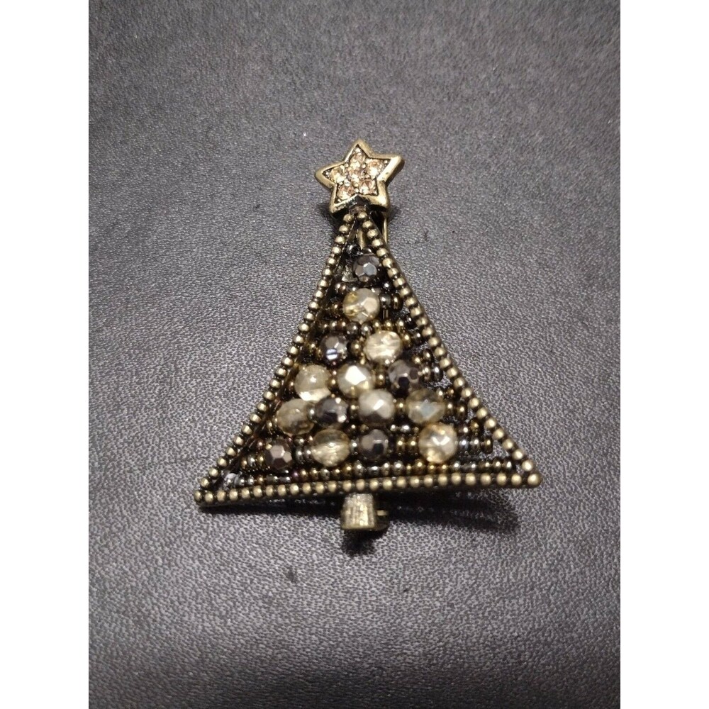 Coldwater Creek gold tone Christmas tree brooch